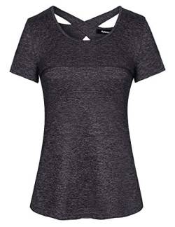 Sykooria Laufshirt Damen Kurzarm Sport T-Shirt Rundhals Sportshirt Leicht Atmungsaktiv Funktionsshirt Fitness Gym Yoga T Shirt Oberteil, Grau S von Sykooria