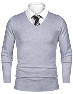 Sykooria Pullover Herren V Ausschnitt Strickpullove Langarm Baumwolle Sweater Business Stretch Feinstrickpullover Herbst Winter,für Hemd(Grau,XL) von Sykooria