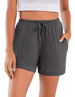 Sykooria Schlafanzughose Damen Kurz Pyjamahose Sporthose Kurz Sommer High Waist Kurze Hosen Nachtwäsche Shorts aus Baumwolle mit Taschen für Schlaf Sport Yoga, C-Dunkelgrau, M von Sykooria