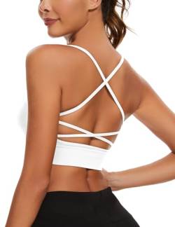 Sykooria Sport BH Damen Gepolstert Bustier Damen BH ohne Buegel Spaghettiträger Cross Back Design Push up BH Sport Bra Top für Yoga Fitness, 295-1pc (Weiß), L von Sykooria