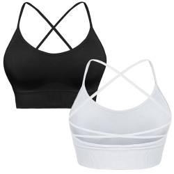 Sykooria Sport BH Damen Gepolstert Bustier Damen BH ohne Buegel Spaghettiträger Cross Back Design Push up BH Sport Bra Top für Yoga Fitness, 295-2pcs (Schwarz+Weiß), M von Sykooria