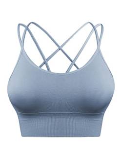 Sykooria Sport BH Damen Gepolstert Bustier Damen BH ohne Buegel Spaghettiträger Cross Back Design Push up BH Sport Bra Top für Yoga Fitness, Hellblau S von Sykooria