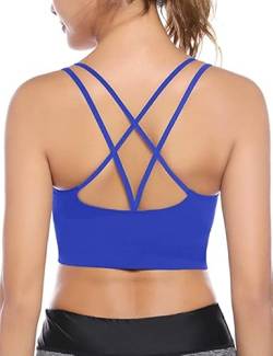 Sykooria Sport BH Damen Gepolstert Bustier Damen BH ohne Buegel Spaghettiträger Cross Back Design Push up BH Sport Bra Top für Yoga Fitness, Saphirblau, S von Sykooria