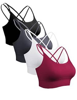 Sykooria Sport BH Damen Gepolstert Bustier Damen BH ohne Buegel Spaghettiträger Cross Back Design Push up BH Sport Bra Top für Yoga Fitness, Schwarz+Dunkelgrau+Weinrot+Weiß L von Sykooria