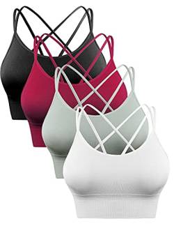 Sykooria Sport BH Damen Gepolstert Bustier Damen BH ohne Buegel Spaghettiträger Cross Back Design Push up BH Sport Bra Top für Yoga Fitness, Schwarz+Weinrot+Grün+Weiß M von Sykooria