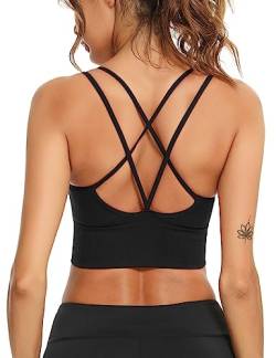 Sykooria Sport BH Damen Gepolstert Bustier Damen BH ohne Buegel Spaghettiträger Cross Back Design Push up BH Sport Bra Top für Yoga Fitness, Schwarz S von Sykooria