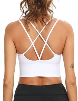 Sykooria Sport BH Damen Gepolstert Bustier Damen BH ohne Buegel Spaghettiträger Cross Back Design Push up BH Sport Bra Top für Yoga Fitness, Weiß S von Sykooria