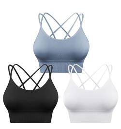 Sykooria Sport-BH für Damen, sexy, überkreuzt, für Yoga, Laufen, Athletisch, Fitnessstudio, Workout, Fitness, Tank-Top, 3 Stück, 3 Stück - schwarz + weiß + blau, small von Sykooria