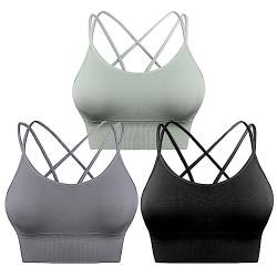 Sykooria Sport-BH für Damen, sexy, überkreuzt, für Yoga, Laufen, Athletisch, Fitnessstudio, Workout, Fitness, Tank-Top, 3 Stück, 3er-Pack - schwarz+grün+hellgrau, small von Sykooria