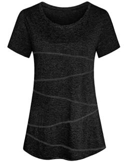 Sykooria Sport T-Shirt Damen Kurzarm Rundhals Sportshirt Fitness T Shirts Lässig Laufshirt Yoga Oberteile Tops Atmungsaktiv Gym Funktionsshirt, Schwarz L von Sykooria