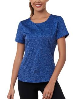 Sykooria Sportshirt Damen Kurzarm Rundhals Laufshirt Fitness Gym T-Shirt Funktionsshirt Atmungsaktiv Shortsleeve Yoga Oberteile Top, Navy blau L von Sykooria