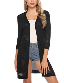 Sykooria Strickjacke Damen Leichte 3/4 Ärmel Strick Cardigan Vorne Offen Casual Strickjacken Dünn Jacke Schulterjacke Lange, Schwarz S von Sykooria