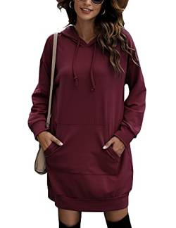 Sykooria Women's Damen Pullover Langarm Basic Kapuzenpullover Tops Hoodie Kleid Hooded Sweatshirt, Rotwein, S von Sykooria