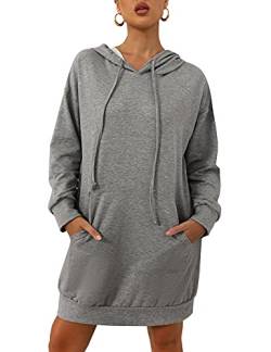 Sykooria Women's Damen Pullover Langarm Basic Kapuzenpullover Tops Hoodie Kleid Hooded Sweatshirt, dunkelgrau, XL von Sykooria