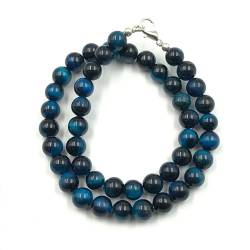 AAA Qualität Natürliche Blaues Tigerauge 6mm runde Perlen Edelstein Halskette für Frauen | Chakra Heilungskette | Handgefertigte Halskette für Männer | Blaues Tigerauge Halskette | 24 Zoll Halskette von Sylph Gems