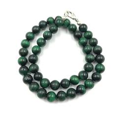 AAA Qualität Natürliche Grünes Tigerauge 10mm runde Perlen Edelstein Halskette für Frauen | Chakra Heilungskette | Handgefertigte Halskette für Männer | Grünes Tigerauge Halskette | 20 Zoll Halskette von Sylph Gems