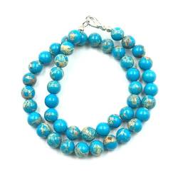 Natürliche Blaues Kupfer-Türkis 6mm runde Perlen Edelstein Halskette für Frauen | Chakra Heilungskette | Handgefertigte Halskette für Männer | Blaues Kupfer-Türkis Halskette | 24 Zoll Halskette von Sylph Gems