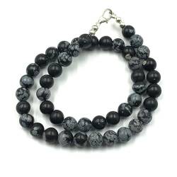 Natürliche Schneeflocken-Obsidian 8mm runde Perlen Edelstein Halskette für Frauen | Chakra Heilungskette | Handgefertigte Halskette für Männer | Schneeflocken-Obsidian Halskette | 18 Zoll Halskette von Sylph Gems