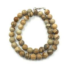 Sylph Gems AAA Qualität Natürliche Bild Jaspis 8mm runde Perlen Edelstein Halskette für Frauen | Chakra Heilungskette | Handgefertigte Halskette für Männer | Bild Jaspis Halskette | 20 Zoll Halskette von Sylph Gems
