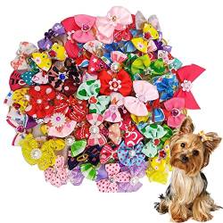 20 Stück Hunde Haarschmuck, Multicolor Strass Perlen Blumen Mit Gummibändern Welpen Haarschmuck Haarschleifen mit Gummibänder für kleine Hunde von Symphonyw