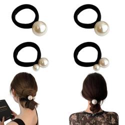 Perlen Haargummis, 4 Stück Elastische Haarbänder Haarschmuck, Perlen Pferdeschwanz Halter Bunt Haargummi für Damen Mädchen (Schwarz- 4 stück) von Symphonyw