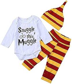 Symphonyw Baby Jungen Mädchen Snuggle This Muggle Body und gestreifte Hose Outfit mit Hut (12-18 Monate, Weiß Langarm) von Symphonyw