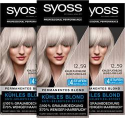Syoss Color Coloration 12_59 Kühles Platinblond Aufheller Stufe 3 (3 x 115 ml), Haarfarbe mit Anti-Gelbstich-Effekt für kühles Blond, bis zu 70 % weniger Haarbruch von Syoss