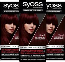Syoss Color Coloration 4_22 Leuchtendes Rot Stufe 3 (3 x 115 ml), permanente Haarfarbe für bis zu 10 Wochen Farbintensität und 70 % weniger Haarbruch* von Syoss
