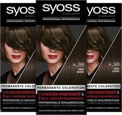Syoss Color Coloration 4_98 Paris Brown Stufe 3 (3 x 115 ml), permanente Coloration für bis zu 10 Wochen Farbintensität und 70 % weniger Haarbruch* von Syoss