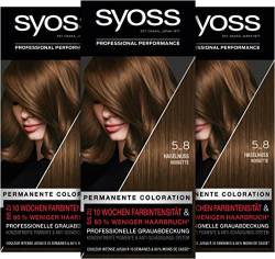 Syoss Color Coloration 5_8 Haselnuss Stufe 3 (3 x 115 ml), permanente Haarfarbe für bis zu 10 Wochen Farbintensität und 70 % weniger Haarbruch* von Syoss