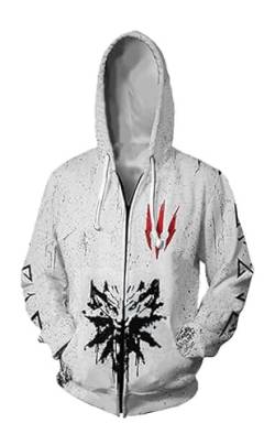 Syqiya Sweatshirt Pulli Geralt Jacke Pullover mit Knopfleiste Zip-up Hoodie Cosplay Kostüm Strickjacke Unisex Grau 3XL (Chest 119cm) von Syqiya