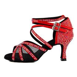 Syrads Damen Ballsaal Latein Tanzschuhe mit Strass Salsa Tango Bachata Indoor Tanzschuhe für Hochzeitsfeier Abschlussball,Rot 7.5cm Heel,38 EU von Syrads