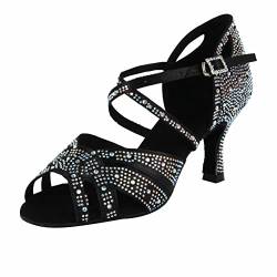 Syrads Damen Latein Tanzschuhe Damen Salsa und Bachata Glänzend Gesellschaftstanz Strass Schuhe Gesellschaftstanzschuhe,Schwarz 7.5cm Heel,38 EU von Syrads