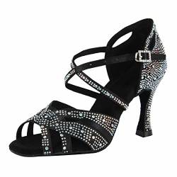 Syrads Damen Latein Tanzschuhe Damen Salsa und Bachata Glänzend Gesellschaftstanz Strass Schuhe Gesellschaftstanzschuhe,Schwarz 9cm Heel,37 EU von Syrads