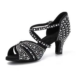 Syrads Damen Professionelle Latein Tanzschuhe Open Toe Salsa Bachata Tanzschuhe Glitter Strass Salsa Latin Tanzschuhe,Schwarz 6cm Heel,39 EU von Syrads