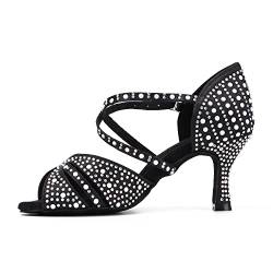 Syrads Damen Professionelle Latein Tanzschuhe Open Toe Salsa Bachata Tanzschuhe Glitter Strass Salsa Latin Tanzschuhe,Schwarz 7.5cm Heel,40 EU von Syrads