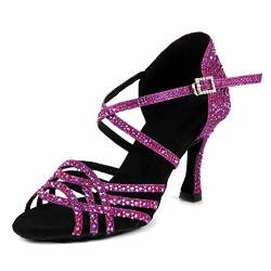 Syrads Frauen Peep Toe Cross Strap Strass Tango Social Ballsaal Latein Tanzschuhe Hochzeitsfeier Tanzschuhe,Lila 9cm Heel,38 EU von Syrads