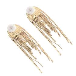 Syrisora ​​2 Quasten-Ohrringe mit Strasssteinen, modisch, für Hochzeit, Braut, hängende Ohrringe für Frauen und Mädchen, goldfarben, Kunststoff von Syrisora