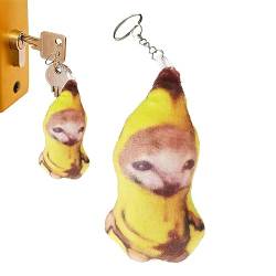 Bananen-Katze-Schlüsselanhänger | Sound Making Banana Cat Crying Cat Schlüsselanhänger | Kawaii Plüsch Schlüsselanhänger Stofftier Schlüsselanhänger Zubehör Sysdisen von Sysdisen