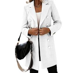 Damen Herbst Winter Mantel Winter Frauen Revers Trenchcoat Lange Ärmel Knopf Mittellange Jacke Oberbekleidung, weiß, 38 von Sytaun