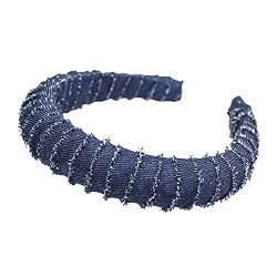 Sytaun Mode Frauen Vintage Jean Stoff Einfarbig Haar Hoop Kette Stirnband Haarschmuck Dunkelblau von Sytaun