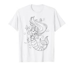 Niedliche Meerjungfrau zum bemalen & ausmalen für Kinder T-Shirt von T-Shirt zum bemalen für Kinder Motiv & ausmalen