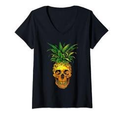 Damen Pineapple Skull Funny Aloha Hawaiian Beaches Hawaii vintage T-Shirt mit V-Ausschnitt von T-ShirtManiak