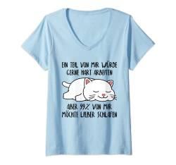 Damen Lustiger Faulenzer Spruch Katze Schlafshirt Damen Herren T-Shirt mit V-Ausschnitt von T-Shirtfans