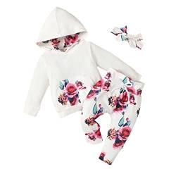 T TALENTBABY 3 StüCk Babykleidung MäDchen 12-18 Monate, Baby Kleidung Outfit Set, Neugeborenes Langarm Floral Warme Bekleidungsset, Sweatshirt+ Hose+ Stirnband von T TALENTBABY