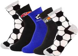 T&R Industrees 5 Paar Socken für Jungen | Strümpfe - Kindersocken mit verschiedenen Motiven | Fußball – Auto - Sport Mix | 5 Paar im Multipack | 31-34 von T&R Industrees