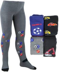 T&R Industrees Kinder Strumpfhosen | Strickstrumpfhosen für Jungen | Fußball-Auto-Sport-Design| 3 Stück | 140-152 von T&R Industrees