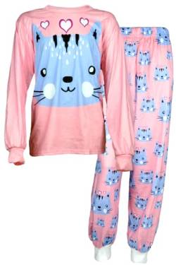 T&R Industrees Langer Schlafanzug für große Kinder |Mädchen Langarm Pyjama – Katzen Design | 146-152 von T&R Industrees