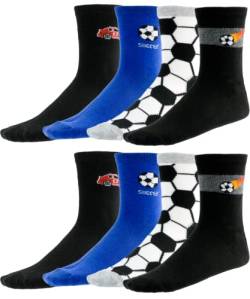 T&R Industrees Socken für Jungen | Strümpfe - Kindersocken mit verschiedenen Motiven | Fußball – Auto - Sport Mix | 4 Paar im Multipack | 35-39 von T&R Industrees