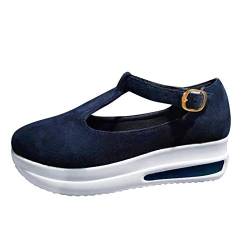 Damen Slippers Wedge Sneaker T-Strap Reiseschuhe Lässig Wander Schuhe Sneaker Freizeit Halbschuh Turnschuhe Bequem Sportschuhe Slip On Jogging Fitness Schuhe Shoes (Blue, 37) von T-